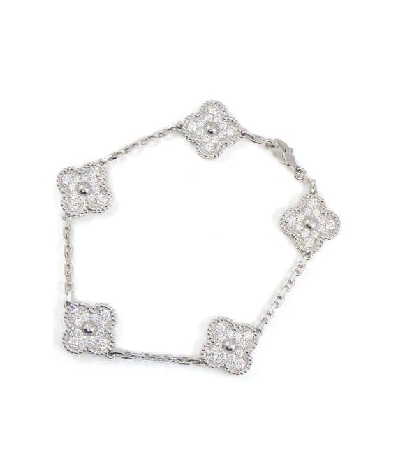 Van Cleef & Arpels سوار عتيق من الذهب الأبيض عيار 18 قيراطًا مرصع بالألماس من مجموعة ألامبرا، بخمسة نقوش.