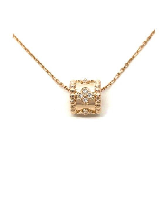 Van Cleef & Arpels K18 ارتفع الذهب بيرليه البرسيم قلادة الماس قلادة