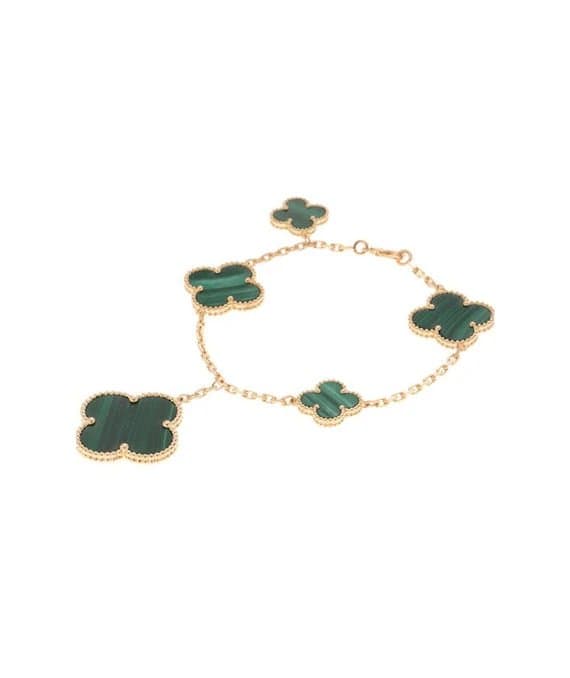 Van Cleef & Arpels سوار ماجيك ألامبرا ذو 5 نقوش من حجر الملاكيت، مقاس 19، مصنوع من الذهب الأصفر عيار 18 قيراطًا