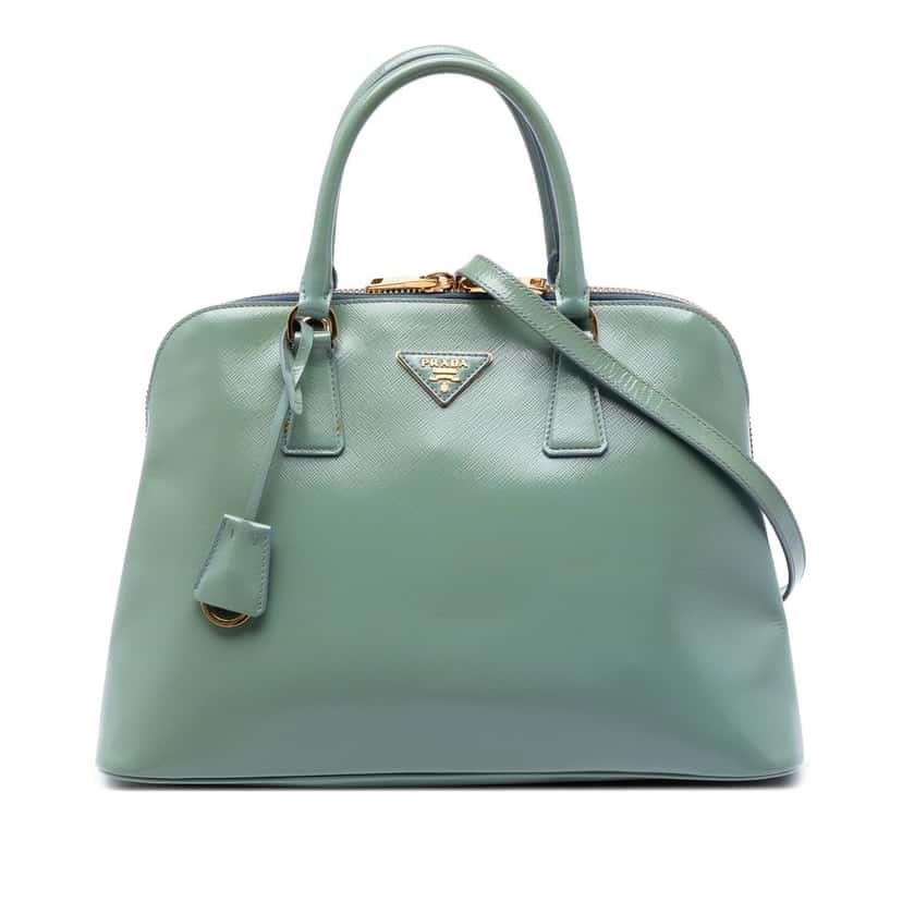 Prada Large Saffiano Vernice Promenade Satchel Green Leather Very good condition - Front View
