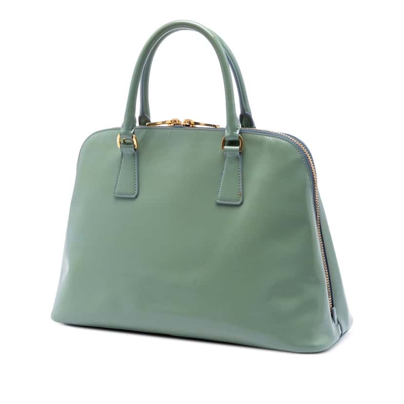 Prada Large Saffiano Vernice Promenade Satchel Green Leather Very good condition - Back View