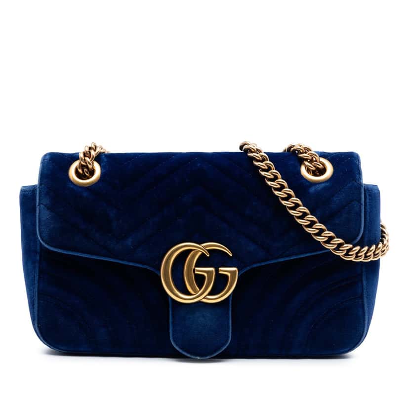 Gucci Medium GG Marmont Matelasse Velvet Shoulder Bag Blue Very good condition - Front View