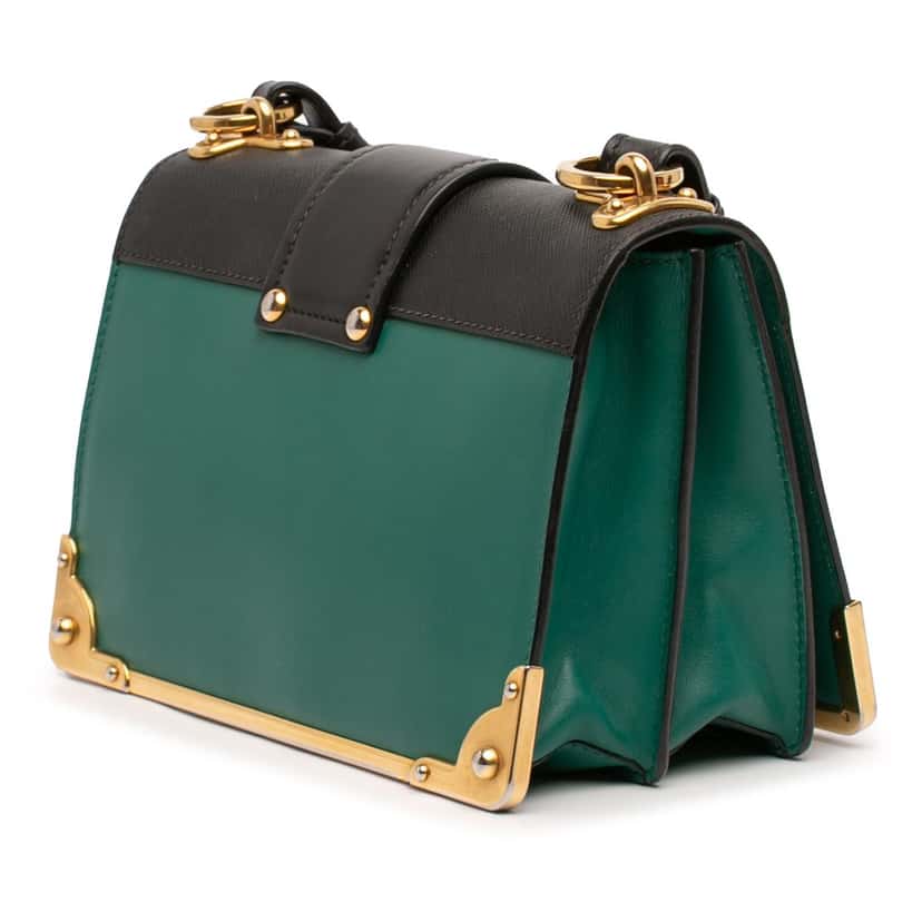 Prada Saffiano Trimmed City Calf Crystal Cahier Crossbody Green Leather Very good condition - Back View