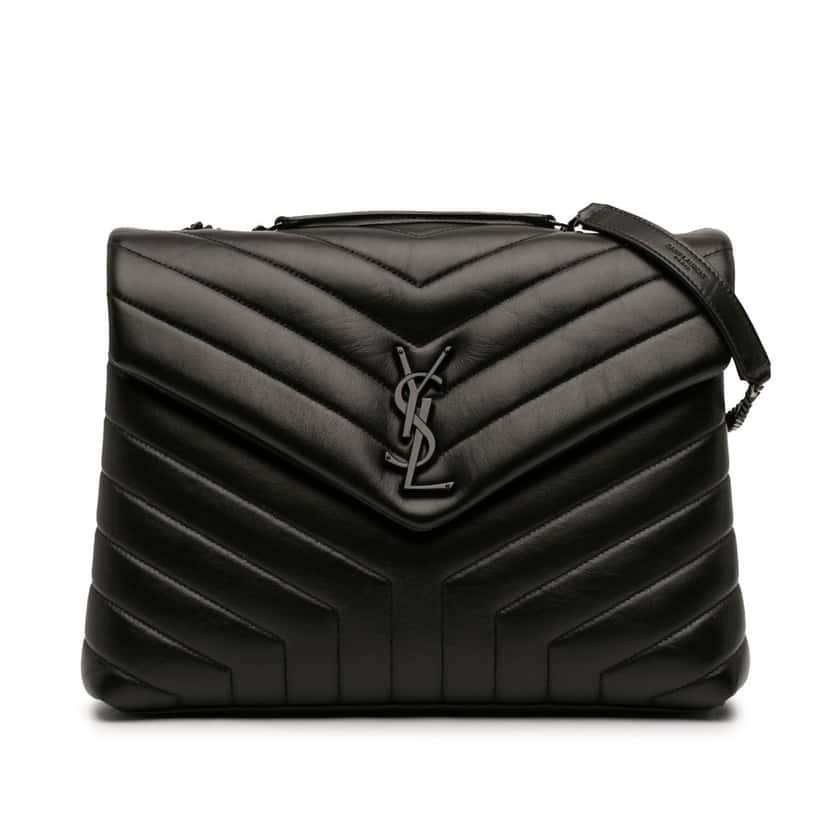Saint Laurent Medium Matelasse Calfskin Monogram Monochrome LouLou Shoulder Bag Black Leather Very good condition - Front View
