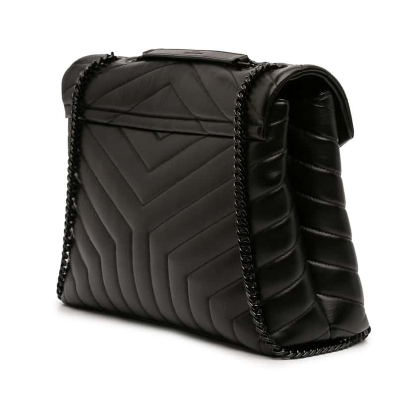 Saint Laurent Medium Matelasse Calfskin Monogram Monochrome LouLou Shoulder Bag Black Leather Very good condition - Back View