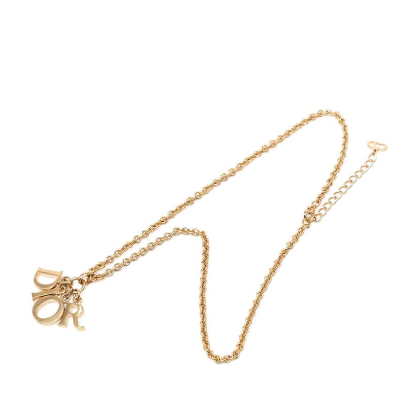 Dior Gold Plated Logo Pendant Necklace Gold Metal Very good condition - Box View
