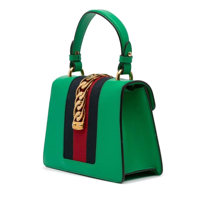 Gucci Mini Leather Sylvie Satchel Green Leather Good condition - Back View