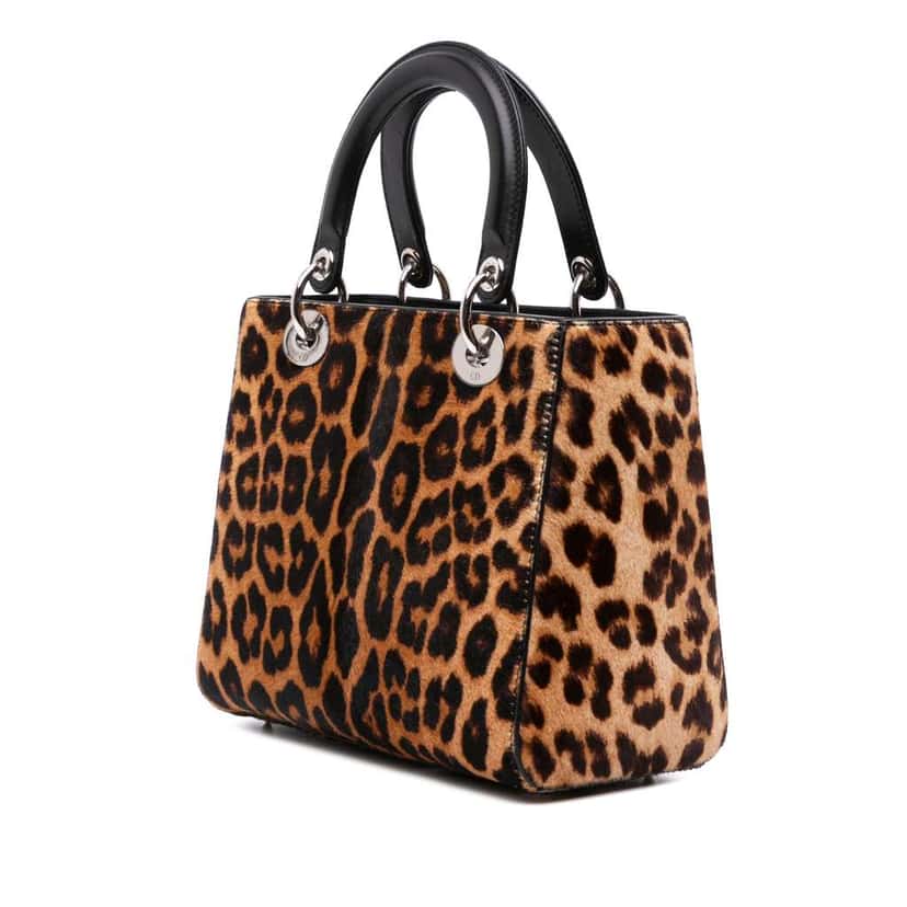 Dior Medium Pony Hair Leopard Print Lady Dior Brown Good condition - Back View