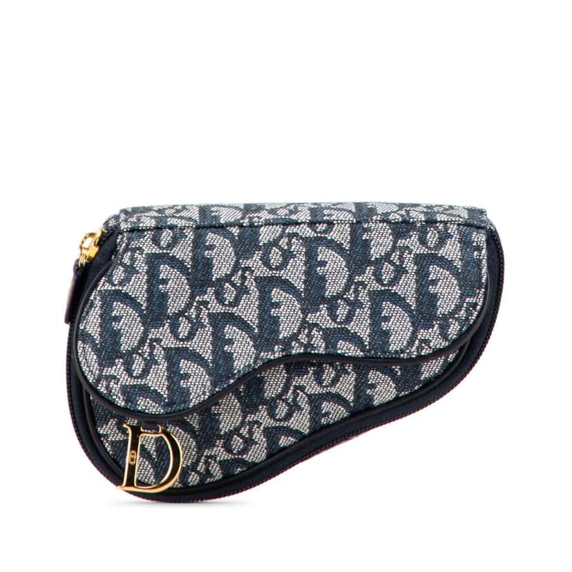Dior Diorissimo Canvas Saddle Pouch Blue Canvas Good condition - Front View