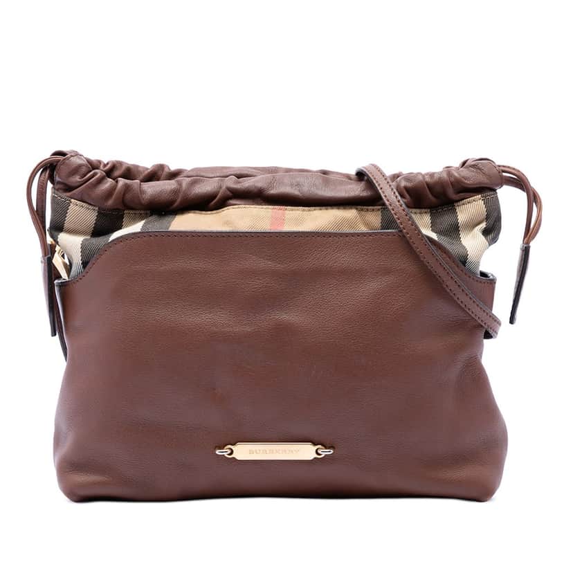 Burberry House Check Canvas and Calfskin Little Crush Crossbody Brown Leather Very good condition - Front View