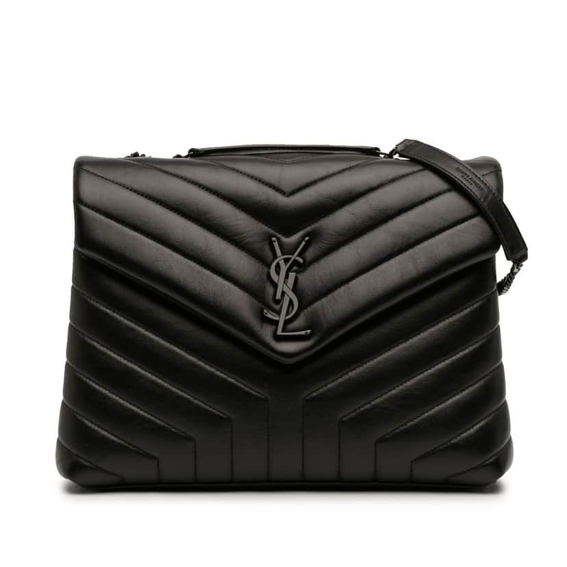 Saint Laurent Medium Matelasse Calfskin Monogram Monochrome LouLou Shoulder Bag Black Leather Very good condition - Front View