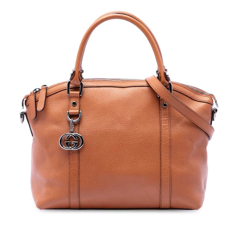 Gucci Medium Calfskin GG Charm Dome Satchel Brown Leather Very good condition - Front View