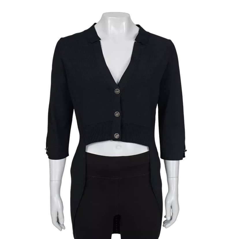 Chanel NWOT Chanel Black V-Neck Cardigan | Never Worn Sz.42/XL Pre-owned Black Never worn - Front View