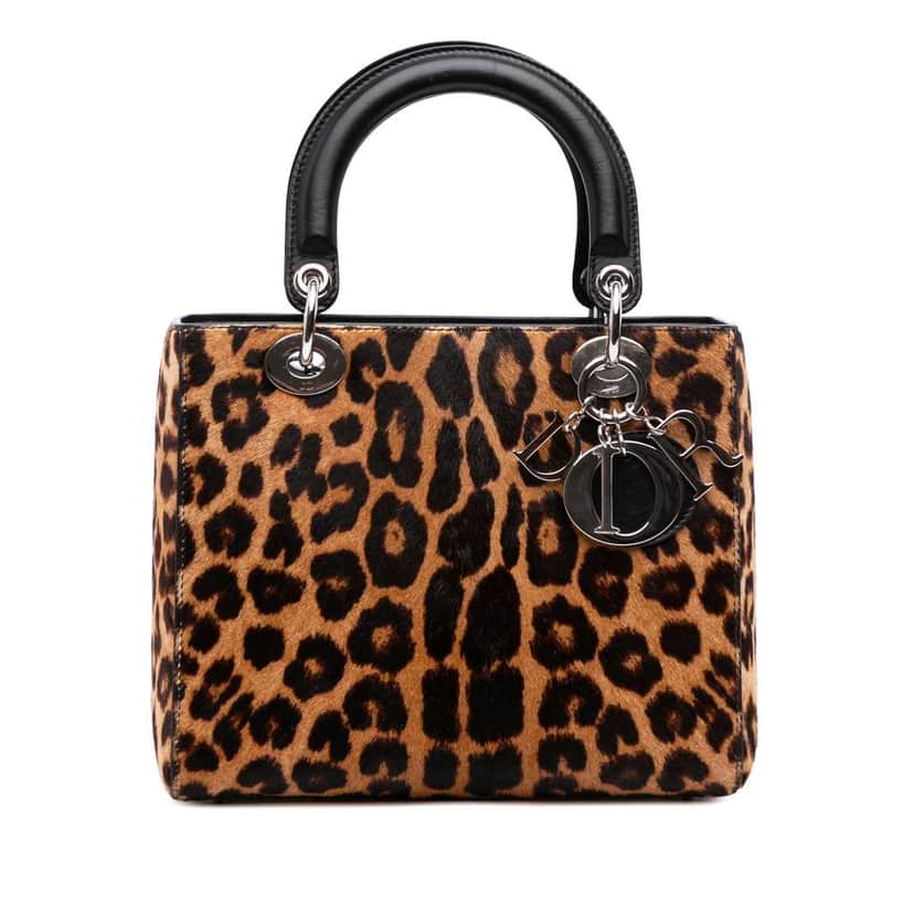 Dior Medium Pony Hair Leopard Print Lady Dior Brown Good condition - Front View