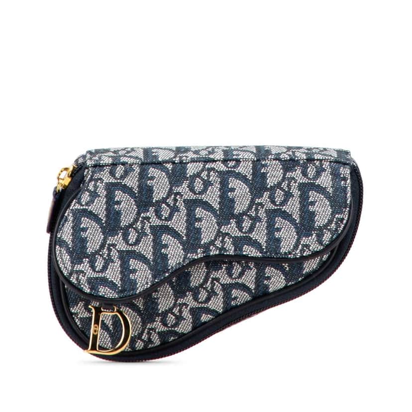 Dior Diorissimo Canvas Saddle Pouch Blue Canvas Good condition - Front View