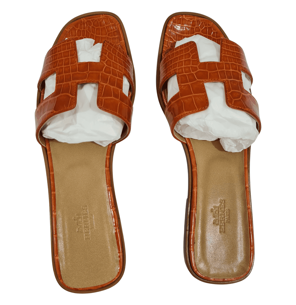 Hermès Crocodile Leather Flat Sandals