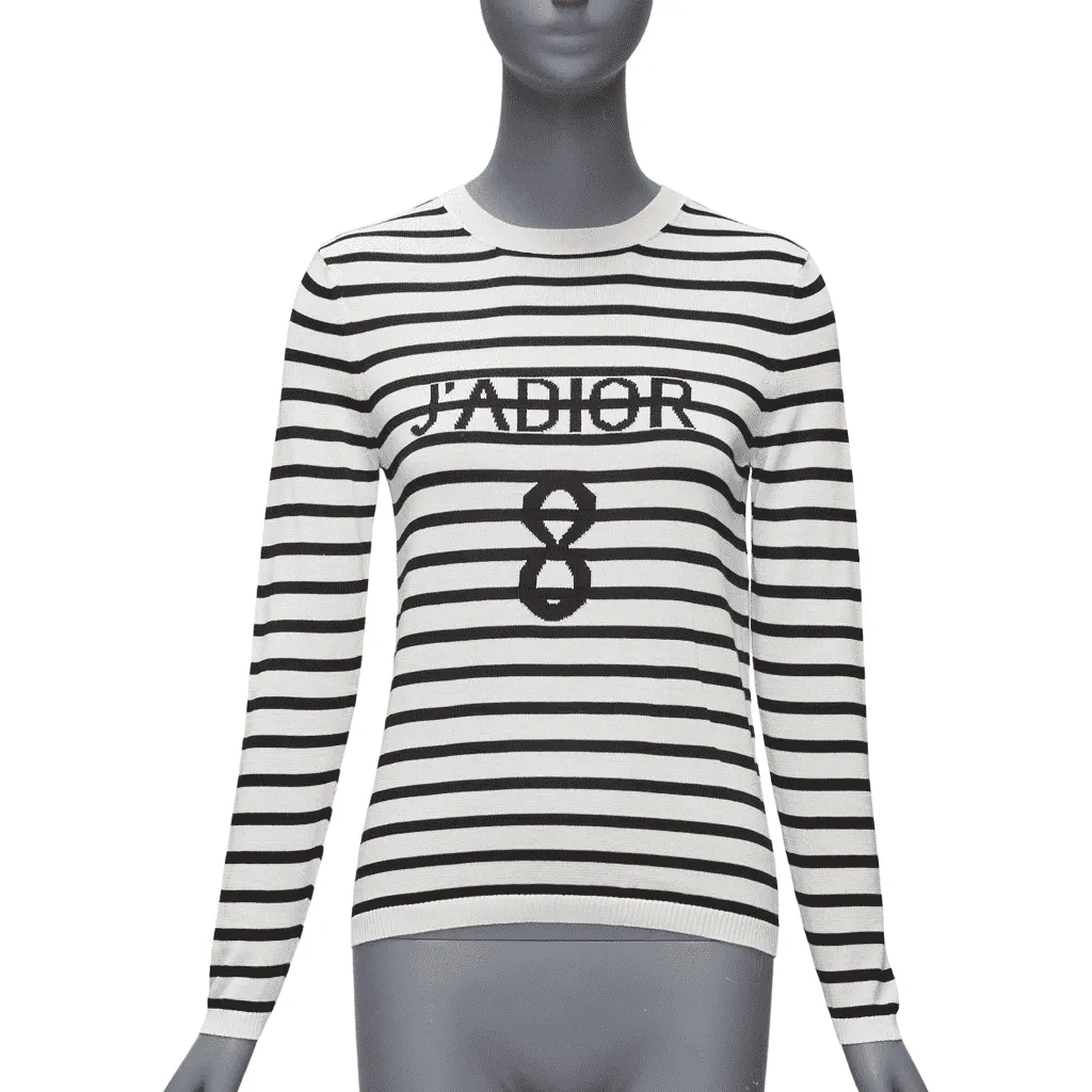 Dior J'Adior Stripe Sweater White Cotton Never worn - Front View