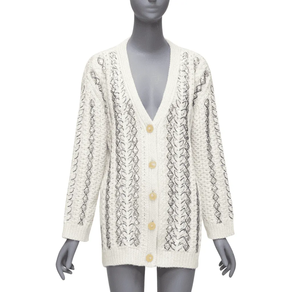 Valentino Sequin Logo Cardigan Beige Wool Never worn - Front View