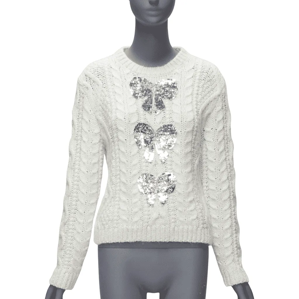 Valentino Sequins Bow Sweater White Polyester Never worn - Front View