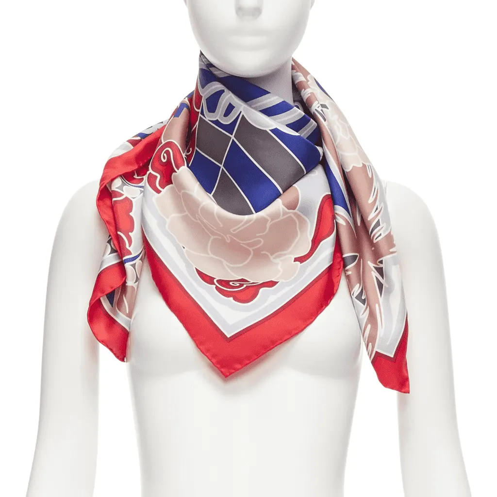 Chanel Lion Palm Scarf Red Silk Never worn - Front View