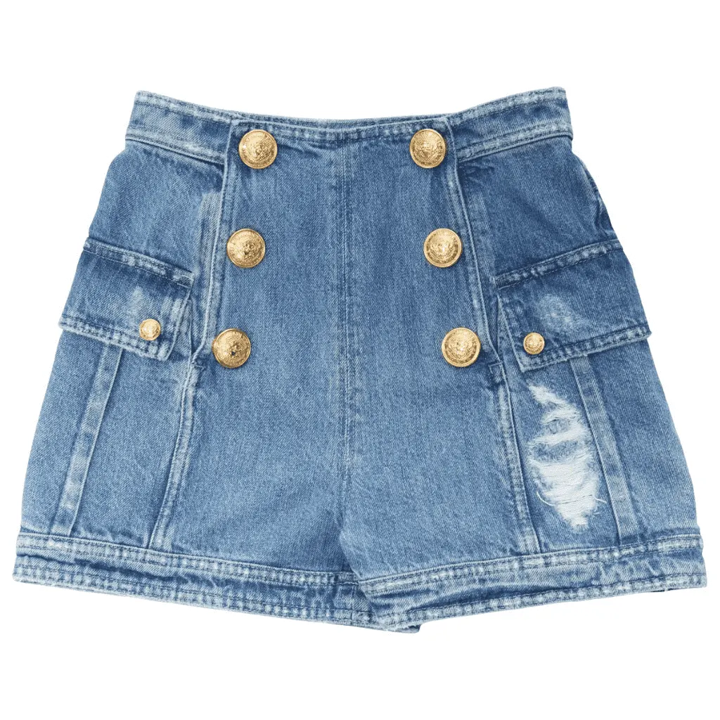 Balmain Distressed Cargo Shorts Blue Never worn - Front View