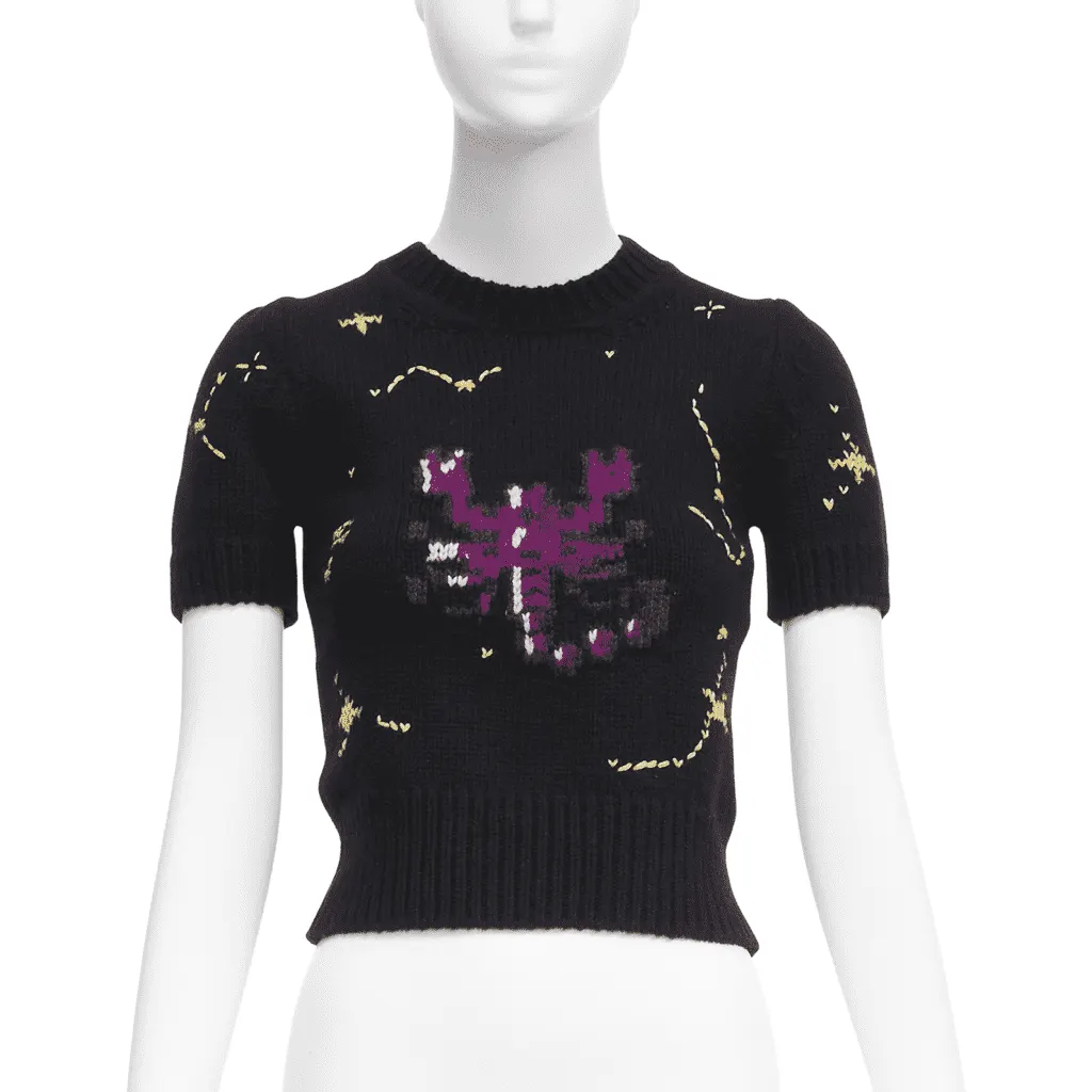 Dior Zodiac Cropped Sweater Black Wool Never worn - Front View