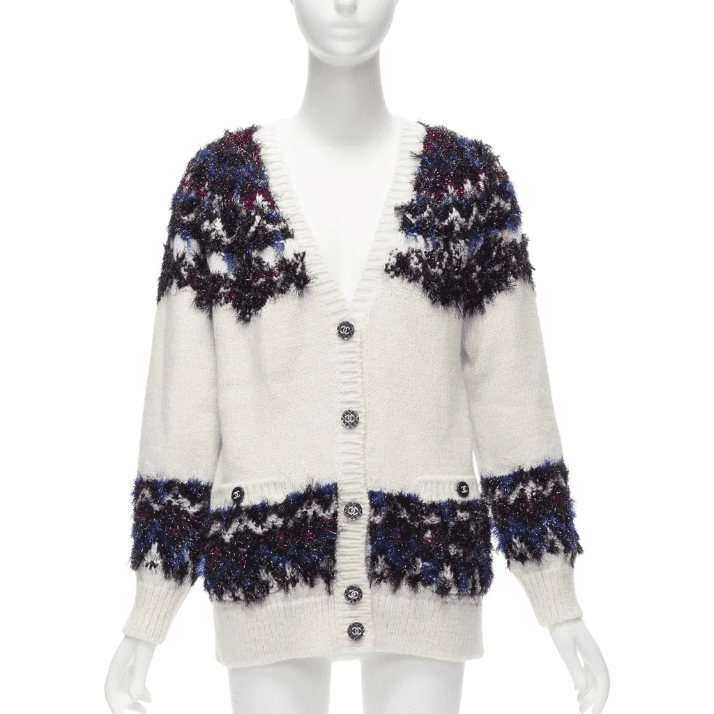 Chanel Fluffy CC Cardigan Beige Polyamide Never worn - Front View