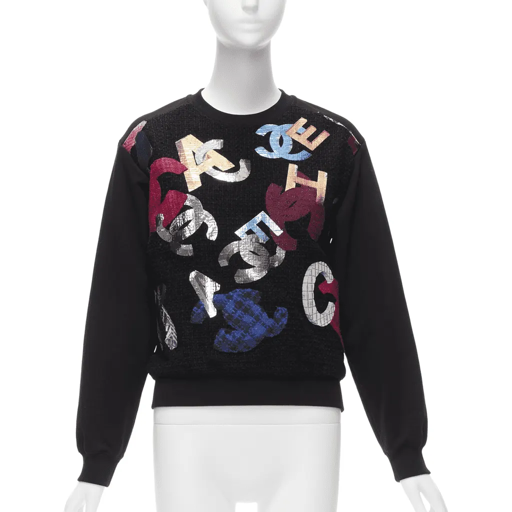 Chanel Metallic Graphic Sweater Black Cotton Never worn - Front View