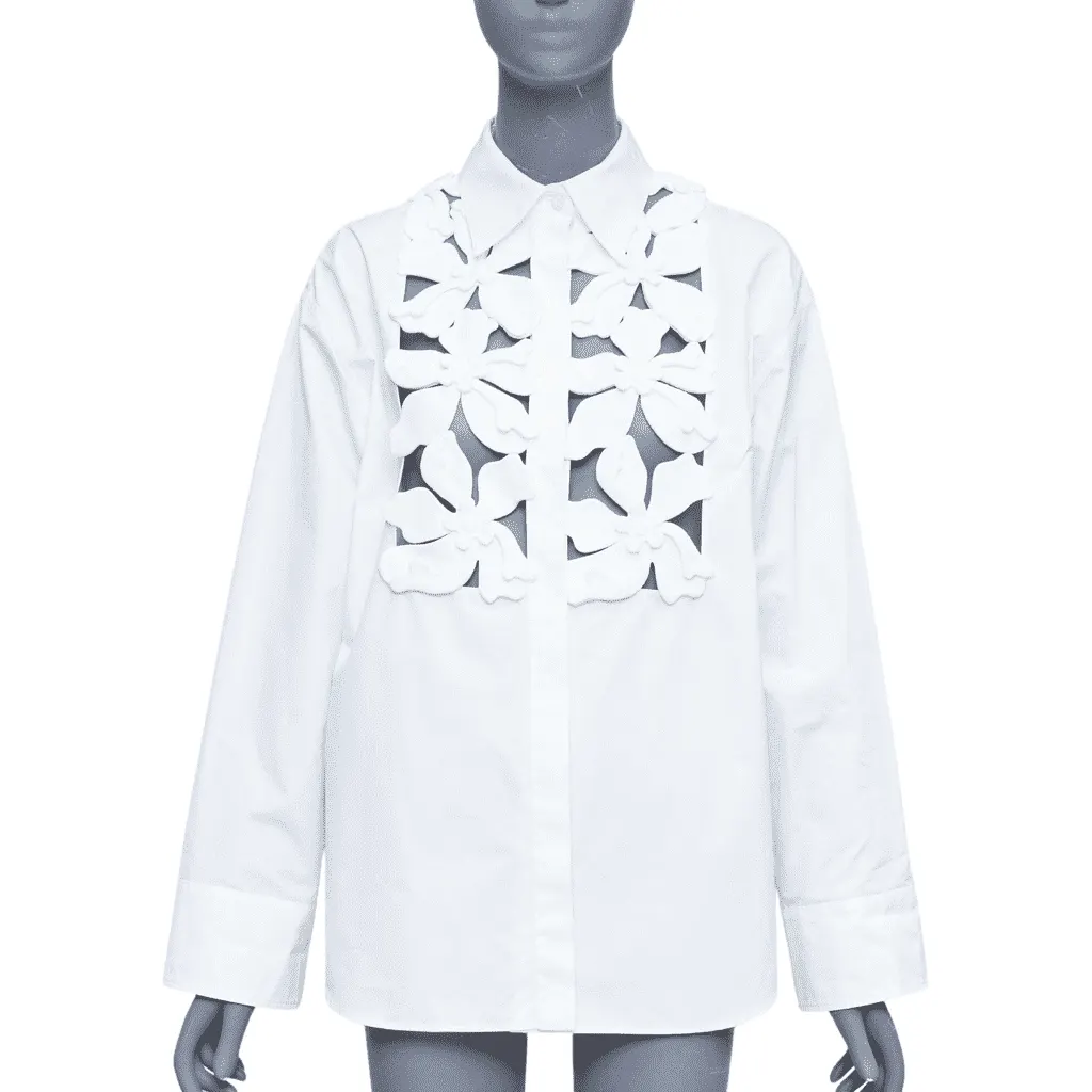 Valentino Floral Bib Shirt White Cotton Very good - Front View