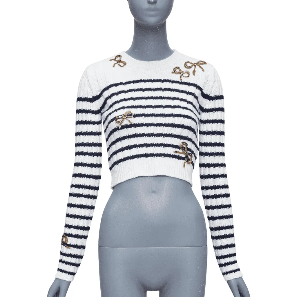 Valentino Sequin Ribbon Sweater Beige Wool Never worn - Front View