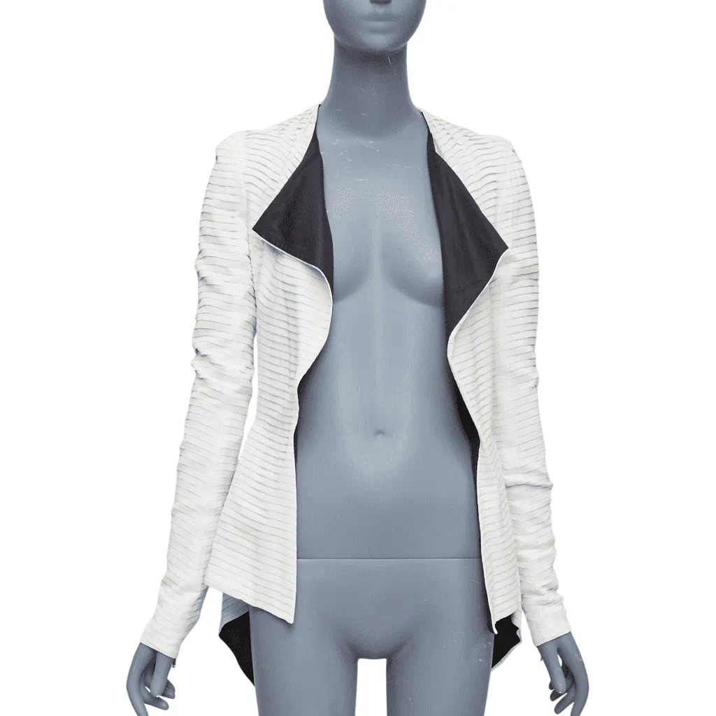 Gareth Pugh Cream Black Draped Biker Beige Silk Never worn, with tag - Front View