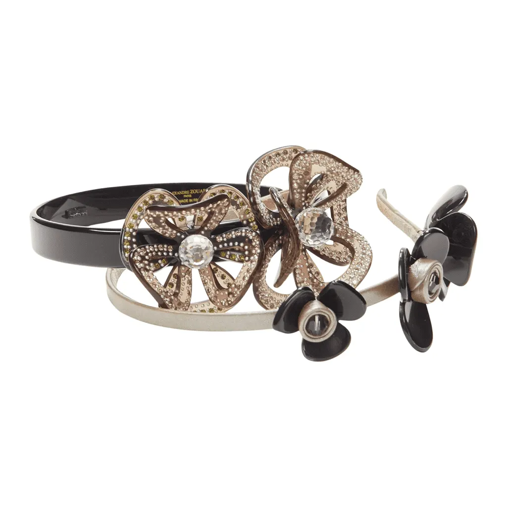 Unsigned Layered Flower Band Black Plastic Very good - Front View