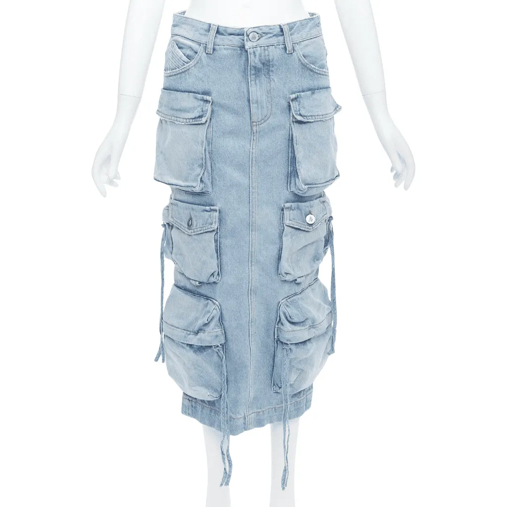 ATTICO Cargo Denim Skirt Blue Cotton Never worn - Front View