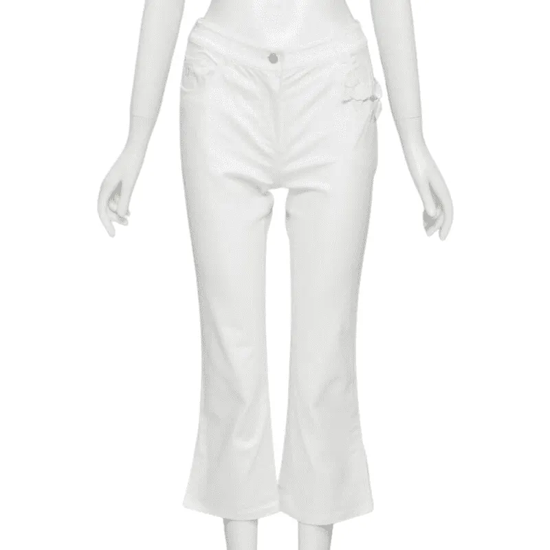 Dior Crystal Cropped Jeans White Cotton Very good - Front View
