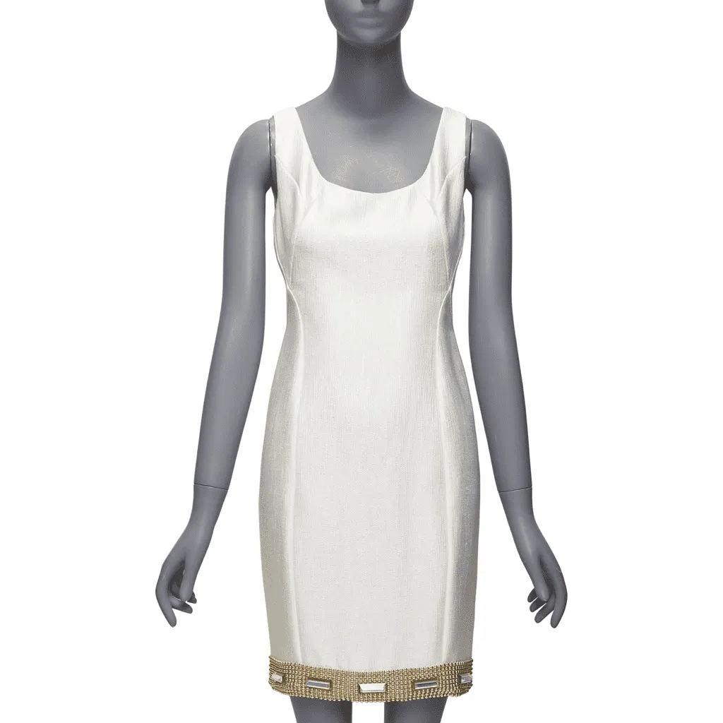 Versace Beaded Hem Dress Beige Viscose Good - Front View