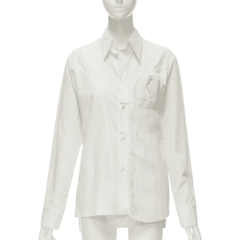 Yohji Yamamoto Knife Pleat Shirt White Cotton Good - Front View