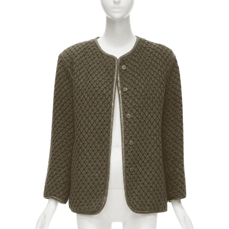 Issey Miyake Brown Cloque Leather Jacket Brown Wool Good - Front View
