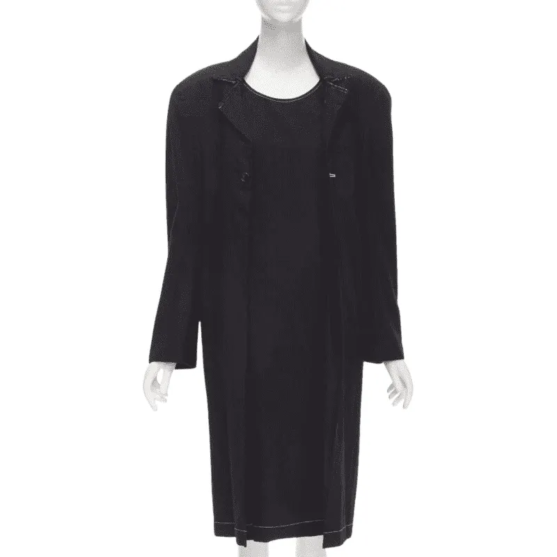 Junya Watanabe Layered Coat Dress Black Wool Never worn - Front View