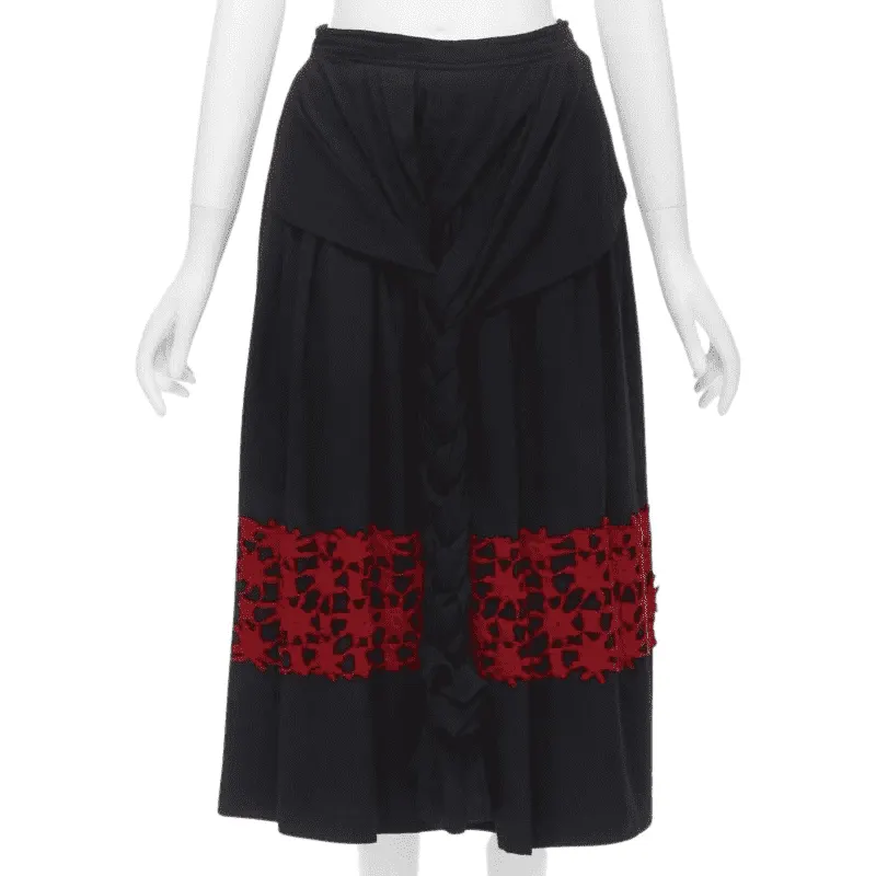 Comme Des Garcons Braid Embroidery Skirt Black Wool Never worn - Front View