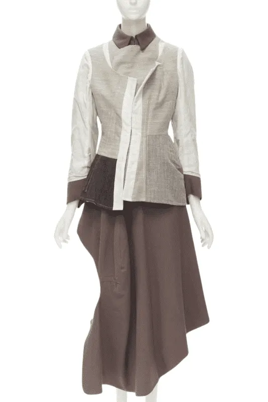 Comme Des Garcons Patchwork Jacket Skirt Beige Linen Very good - Front View