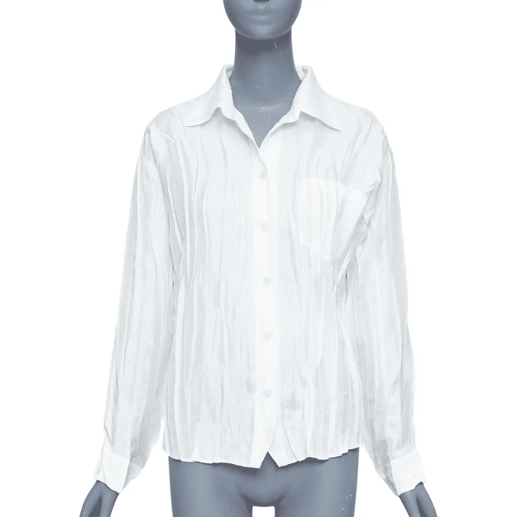 Issey Miyake Plisse Pocket Shirt White Polyester Very good - Front View