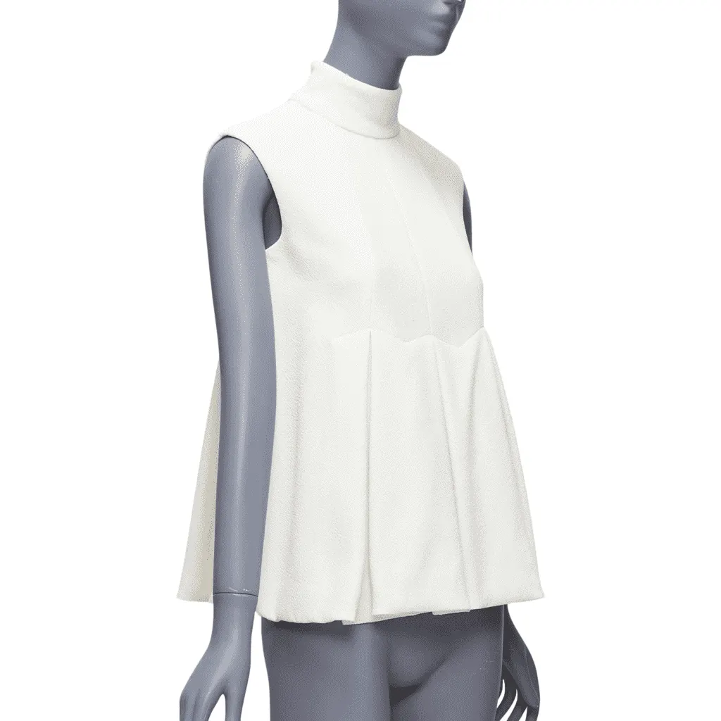 Emilia Wickstead Pleated Peplum Top Beige Polyester Very good - Front View