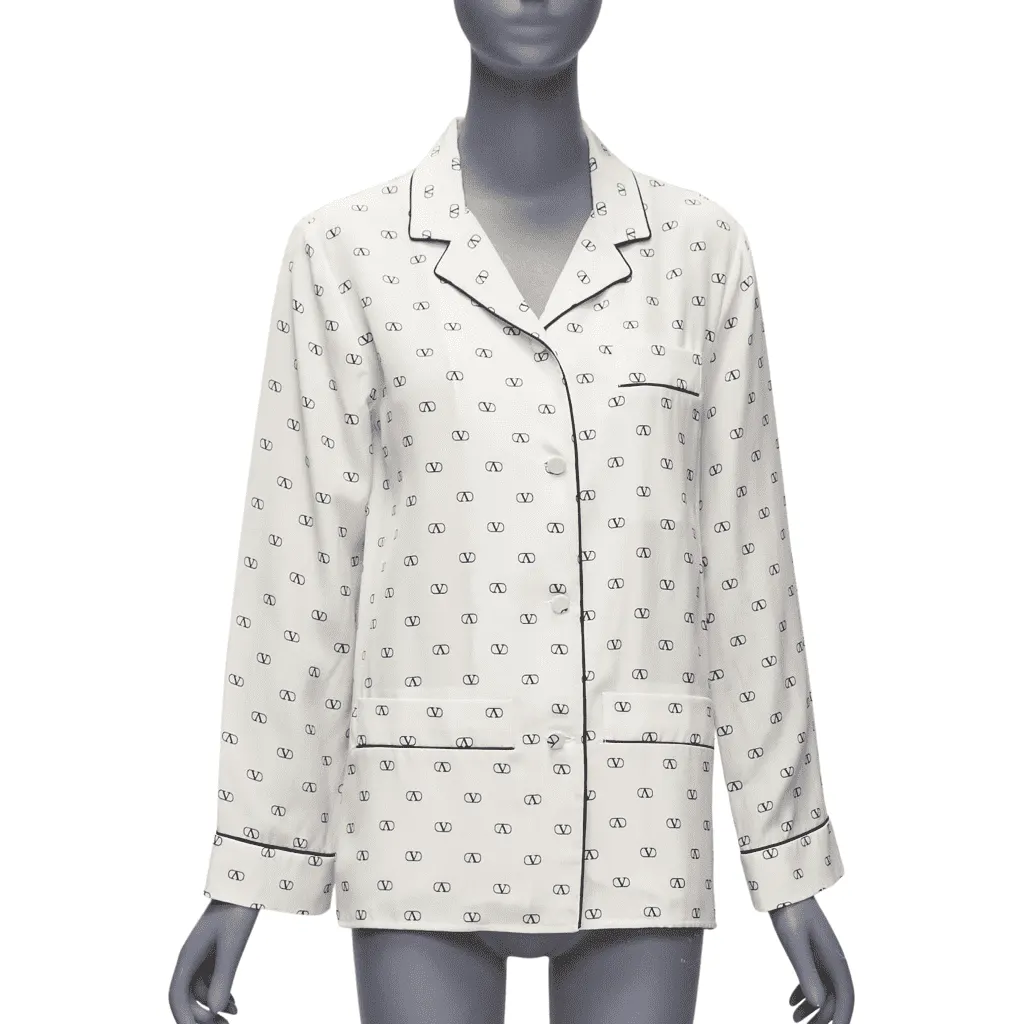 Valentino Piping Pajama Shirt Beige Silk Never worn, with tag - Front View