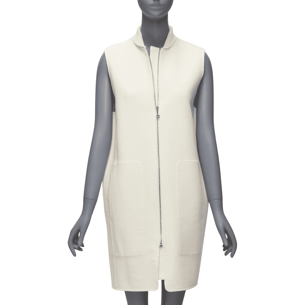 Hermès Cream Ribbed Sleeveless Coat