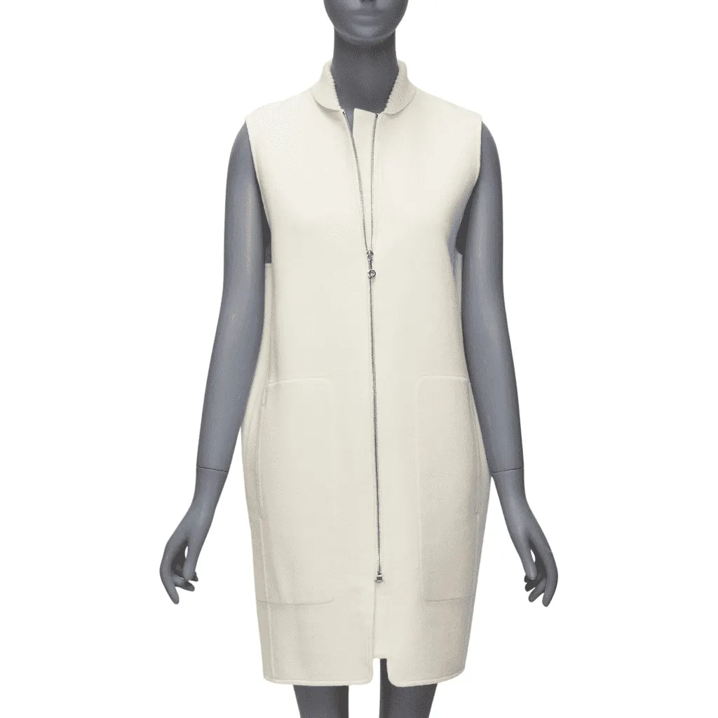 Hermès Cream Ribbed Sleeveless Coat Beige Cashmere Never worn - Front View