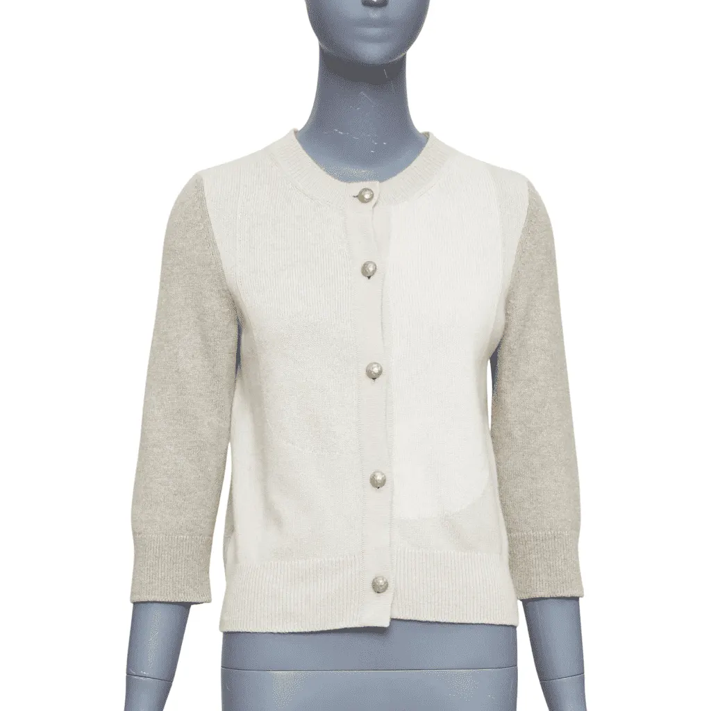 Chanel Colorblocked Cardigan Beige Cashmere Good - Front View