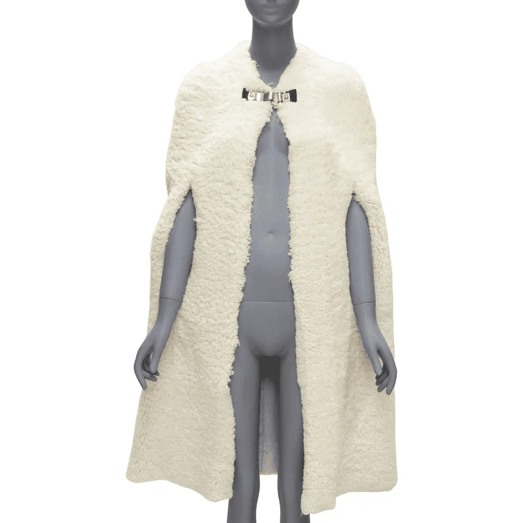 Celine Gold Buckle Shearling Cape Ecru Fur Very good - Front View