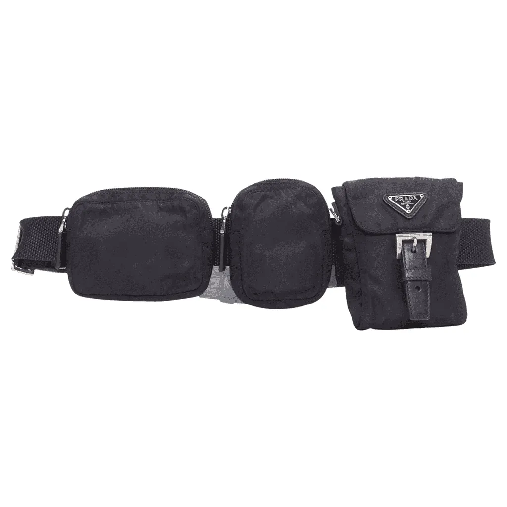 Prada Nylon Triple Waist Bag Black Polyamide Good - Front View