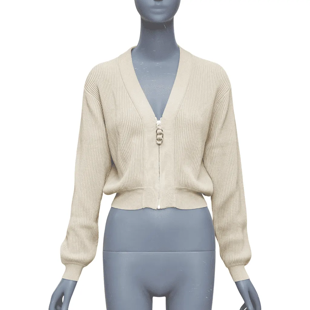 Hermès Zipper Head Cardigan Beige Viscose Never worn - Front View