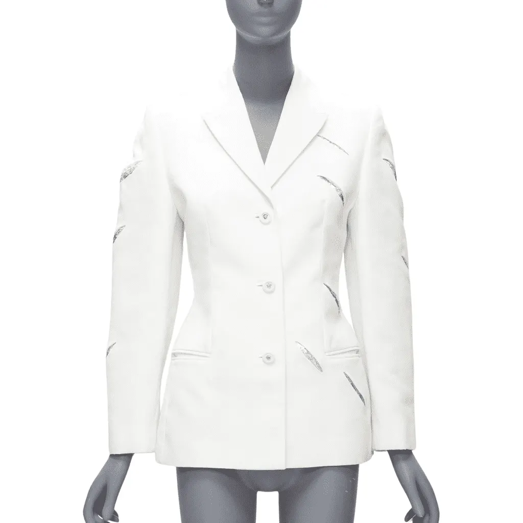 Gianni Versace White Sequins Blazer White Cotton Good - Front View